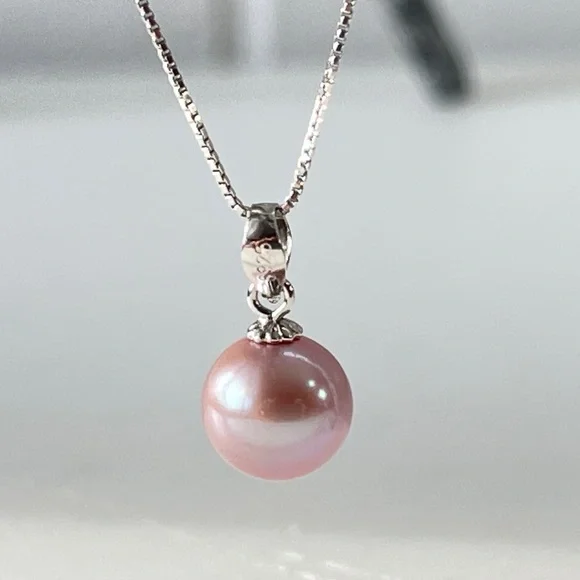 Real Round 3A Purple Freshwater Pearl Pendant 925 Sterling Silver Necklace - Picture 12 of 14